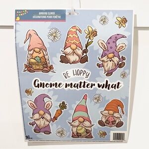 “Be Hoppy Gnome Matter What” 16 Pc. Easter Window Clings NEW